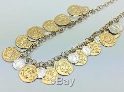 Italian 14K Two Tone Gold 17 Rolo Chain Necklace with Gold COIN Charm Pendant