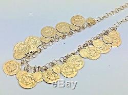 Italian 14K Yellow Gold 17 Rolo Chain Necklace with Gold COIN Charm Pendant