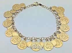 Italian 14K Yellow Gold 7.5 Roman Coin Charm Bracelet 7.8 grams
