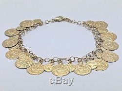 Italian 14K Yellow Gold 7.5 Roman Coin Charm Bracelet 7.8 grams