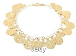 Italian 14K Yellow Gold Rolo Chain Coin Charm Bracelet 7.5 7.9 grams