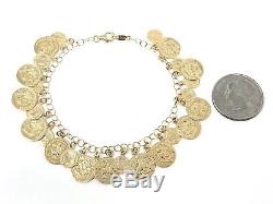 Italian 14K Yellow Gold Rolo Chain Coin Charm Bracelet 7.5 7.9 grams