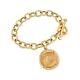 Italian 18kt Gold Over Sterling Replica Lira Coin and Oval-Link Toggle Bracelet