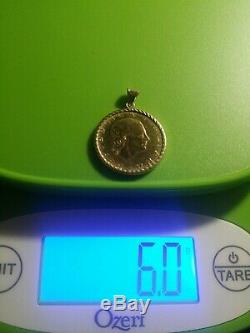 Italian 200 Lire Coin Pendant 14K Yellow Gold Bezel And Bail