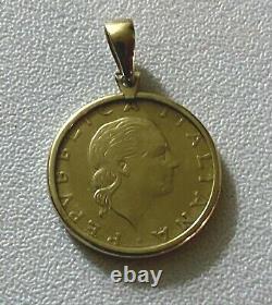 Italian 200 Lire Coin in 14k Solid Yellow Gold Bezel Pendant for Necklace