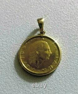 Italian 200 Lire Coin in 14k Solid Yellow Gold Bezel Pendant for Necklace