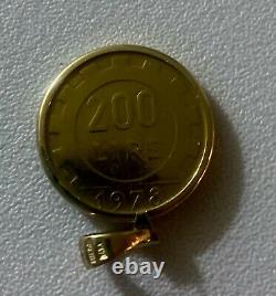 Italian 200 Lire Coin in 14k Solid Yellow Gold Bezel Pendant for Necklace