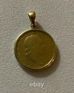 Italian 200 Lire Coin in 14k Solid Yellow Gold Bezel Pendant for Necklace