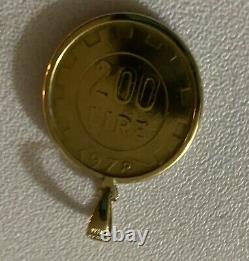 Italian 200 Lire Coin in 14k Solid Yellow Gold Bezel Pendant for Necklace