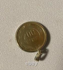Italian 200 Lire Coin in 14k Solid Yellow Gold Bezel Pendant for Necklace