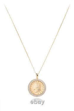 Italian 20 Lira Coin Medallion 18 Inch Chain Diamond Accent 18K Sterling Silver