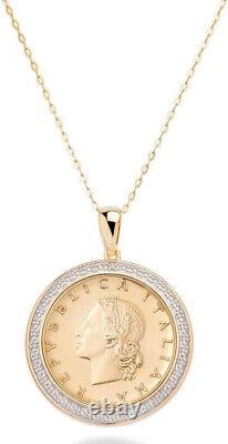 Italian 20 Lira Coin Medallion 18 Inch Chain Diamond Accent 18K Sterling Silver