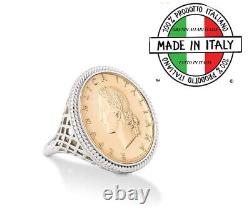 Italian 20 Lira Ring Coin Rope Women 925 Sterling Silver Genuine Italia Size 6.0