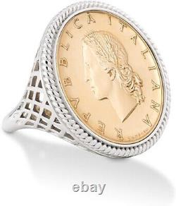Italian 20 Lira Ring Coin Rope Women 925 Sterling Silver Genuine Italia Size 8.0
