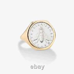 Italian 2 Lira Bee Coin Signet Ring 18Kt GP Sterling Silver 9.0 Italia Due New