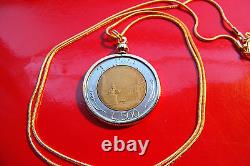 Italian 500 Lire Classic Coin Pendant on a 24 18k Gold Filled Snake Chain