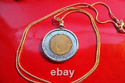 Italian 500 Lire Classic Coin Pendant on a 24 18k Gold Filled Snake Chain
