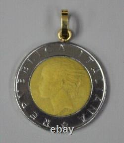 Italian 500 Lire Coin Charm Pendant with 14k Gold Bail