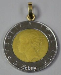 Italian 500 Lire Coin Charm Pendant with 14k Gold Bail