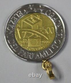 Italian 500 Lire Coin Charm Pendant with 14k Gold Bail