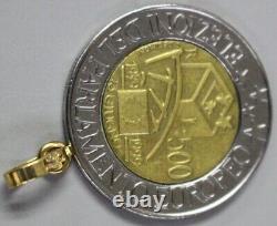 Italian 500 Lire Coin Charm Pendant with 14k Gold Bail