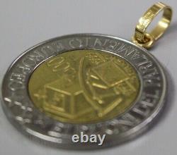 Italian 500 Lire Coin Charm Pendant with 14k Gold Bail