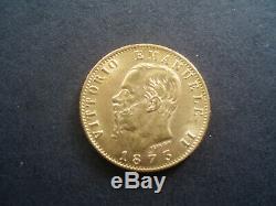 Italian GOLD 20 Lire (lira) Vittorio Emanuele II 1873 (gold coin)
