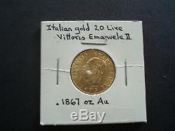 Italian GOLD 20 Lire (lira) Vittorio Emanuele II 1873 (gold coin)