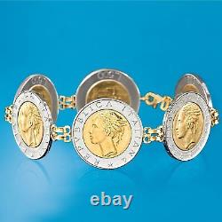 Italian Genuine 500-Lira Coin Bracelet with 14kt Yellow Gold. 8 inches
