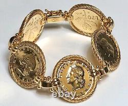 Italian Lira Coin Bracelet Vermeil 18K Yellow Gold over Sterling Silver 7 EUC