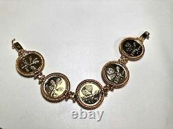 Italian Lira Coin Bracelet Vermeil 18K Yellow Gold over Sterling Silver 7 EUC