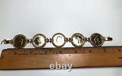 Italian Lira Coin Bracelet Vermeil 18K Yellow Gold over Sterling Silver 7 EUC