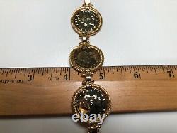 Italian Lira Coin Bracelet Vermeil 18K Yellow Gold over Sterling Silver 7 EUC