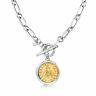Italian Replica Bee Lira Coin Necklace in Sterling Silver & 18kt Gold Over