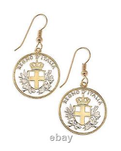 Italian Royal Crest Earrings, Hand Cut Italy Coins, 3/4 in Dia. (# 195E)