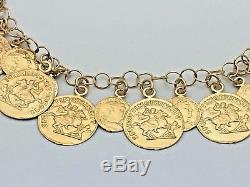 Italian Solid 14K Yellow Gold 7.5 Roman Coin Charm Bracelet 7.8 grams