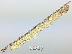 Italian Solid 14K Yellow Gold 7.5 Roman Coin Charm Bracelet 7.8 grams