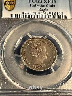 Italian States (Sardinia) 1827-L 1 Lira Eagle PCGS XF45