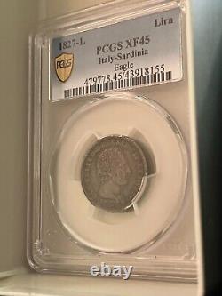 Italian States (Sardinia) 1827-L 1 Lira Eagle PCGS XF45