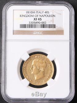 Italy 1810 Kingdom of Napoleon 40 Lira Lire Gold Coin NGC XF 45
