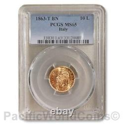 Italy 1863 T BN 10 Lire Gold PCGS MS65 SKU# 5282