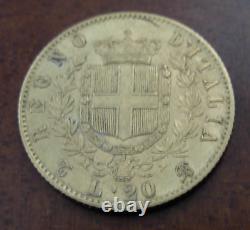 Italy 1863 T BN Gold 20 Lire Vittorio Emanuele II AU