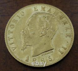 Italy 1865 T BN Gold 20 Lire Vittorio Emanuele II AU