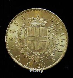 Italy 1873M BN 20 Lire Gold Emanuele II BU