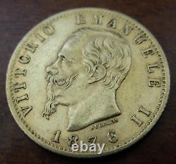 Italy 1876 R Gold 20 Lire Vittorio Emanuele II AU