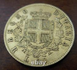 Italy 1876 R Gold 20 Lire Vittorio Emanuele II AU