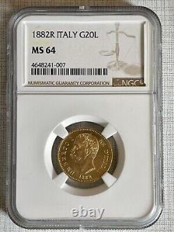 Italy 1882R 20 Lire Gold NGC MS64 SKU# 6567