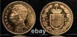 Italy 1882 Issued When King Umberto I Ruled-20 Lire-near Gold Value Gem Lustrous