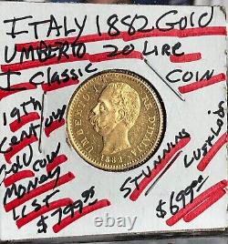 Italy 1882 Kingdom Umberto Ist Gold 20 Lire. 1867agw-bu Prooflike Exquisite Coin