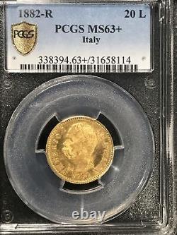 Italy 1882-R BN 20 LIRE Gold Coin PCGS MS63+